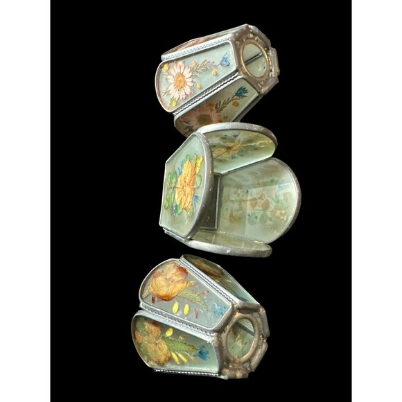 Pressed Flowers In Glass Tea Light Holder Vintage Votive Candle Boho Lot Of 3 - Picture 2 of 16